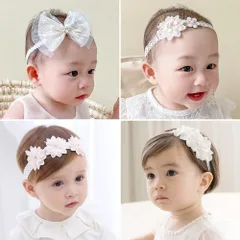 ベビー ヘアバンド 4本入り 赤ちゃん ヘアアクセサリー 子供 女の子 髪飾り レースかわいい おしゃれ ベビーヘッドバンド ゴムバンド お祝い 誕生日 記念日 撮影 出産祝い(C)