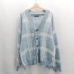◇ ⊇ Cathy's Closet キャシーズ クロセット チェック柄 長袖 カーディガン サイズL ライトブルー メンズ E  【1504240033396】