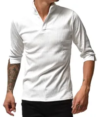 L_ホワイト(7分袖) ランダムテレコポロ メンズ 半袖 ポロシャツ 7分袖 ポロ タイトフィット 細め カットソー イタリアンカラー 細身 スリム ワイヤー襟 夏物 joker (ジョーカー) L ホワイト(7分袖)