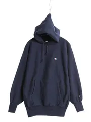 【お得なクーポン配布中!】 90s USA製 ★ チャンピオン リバースウィーブ スウェット フード パーカー メンズ XL オールド トレーナー 裏起毛 ワンポイント 目付き 紺