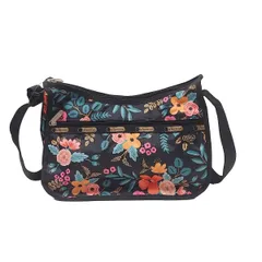 LESPORTSAC(レスポートサック) ショルダーバッグ美品  - 黒×オレンジ×マルチ 花柄