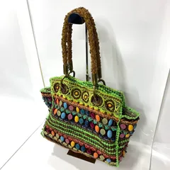 ★-21 良品 JAMIN PUECH ジャマンピュエッシュ 刺繍 ビーズ ハンドバッグ 柄編み 替えビーズ付き ミックスカラー レディース バッグ