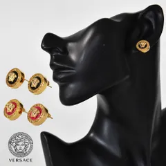 未使用級✨　VERSACE　ピアス　メデューサ　ラインストーン　ロゴ　615 エナメル メドゥーサ スタッド イヤリング ゴールド,ブラック