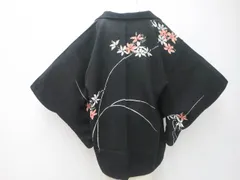 【京松】【着物】黒羽織　絵羽柄　花文　羽織紐別売り　身丈約78cm　裄丈約65cｍ　kyo7z05-299