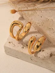 リング レディース セット 流行の個性的なステンレススチール涙型オープンリング、女性用、調節可能な、日常用 2個セット