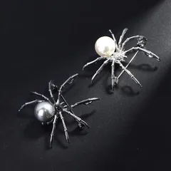 S9R-217B 【動物】大粒 パール 蜘蛛 クモ 2WAY ブローチ