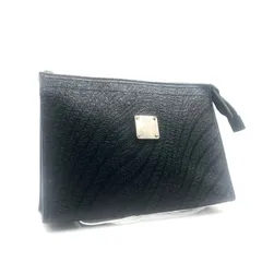 ■美品■稀少デザイン■MCM  エムシーエム　籠模様型押し　クラッチバッグ　セカンドバッグ　ネイビー　ゴールド金具　ドイツ製　ロゴプレート