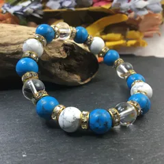 水晶×ハウライト×ターコイズ パワーストーンブレス 10mm（ゴールド）メンズ・レディース　男性・女性　数珠ブレス　開運 [17] 