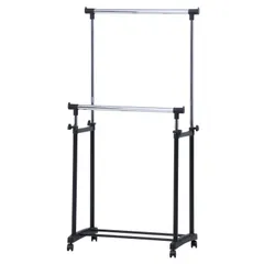【即日発送】ダブル ハンガーラック 幅75×奥行43×高さ89.5~147cm ブラック 伸縮 不二貿易 キャスター付き 15540