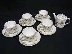 ■極美品～■ WEDGWOOD ウェッジウッド ワイルドストロベリー ティーポット カップ&ソーサー 食器 テーブルウェア 6点セット CD1240