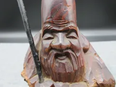 アンティーク工芸品　七福神　福禄寿(ふくろくじゅ）木彫り　直径　11.5❌37㎝ 神奈川県鎌倉市にて、中国物の木彫りの福禄寿をお譲りいただき
