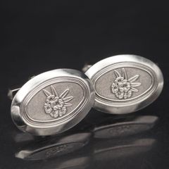A227 ヴィンテージ SILVER刻印 カフスボタン フラワー デザイン シルバー カフリンクス