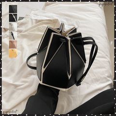 ショルダーバッグ レディース 巾着バックPUレザーバケツバック 六角形鞄2WAY 斜め掛け 肩掛けバッグ お洒落ハンドバッグ きれいめデザインバッグ コンパクト大人可愛い 韓国風 2WAYミニバッグ バイカラー カバン