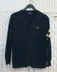 FRED PERRY(フレッドペリー) 黒 ライン バイカラー カーディガン S