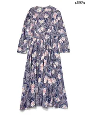 古着 アメリカ製 TALONジップ 花柄 総柄 ペイズリー柄 ロング丈 長袖 ワンピース 紫  (otu2402027)