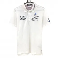 【超美品】ルコックゴルフ 半袖ポロシャツ 白×ネイビー ロゴ刺しゅう 腰裏糸引き小 メンズ LL ゴルフウェア le coq sportif