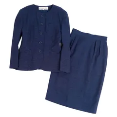 美品 Vintage クリスチャンディオール Christian Dior セットアップ スカートスーツ ジャケット スカート 無地 ウール レディース M ネイビーのサムネイル