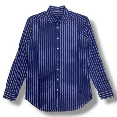 ETRO ホワイトステッチ ストライプシャツ 長袖シャツ ロングシャツ エトロ 171-11451-6013 ブルー 42 263M7