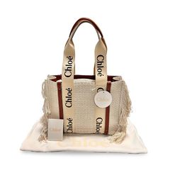 Chloe クロエ WOODY MIDIUM TOTE ウッディ フリンジ キャンバス トートバッグ Sepia Brown ブラウン イタリア製 正規品 新品