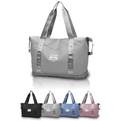 hichago ボストンバッグ 旅行バッグ 3WAY ２段拡張 撥水 大容量 軽量 キャリーオンバッグ メンズ レディース 修学旅行 アウトドア 機内持ち込み １泊 ２泊 (グレー, 2段階拡張) 0