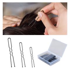 【新着商品】aninako U字ピン Uピン 150本 5cm+6cm+7cm 各50本入り ヘアピン ユーピン 玉付き 収納ケース付き ヘアアクセサリー 段付き ヘアクリップ バレエ 看護師 髪飾り 結婚式 成人式 卒業式 入学式 (ブラック)
