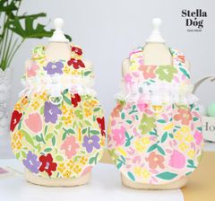 【閉店セール全品半額】フラワーバルーンワンピース　花柄　ピンク　イエロー　犬服　ドッグウェア　春夏