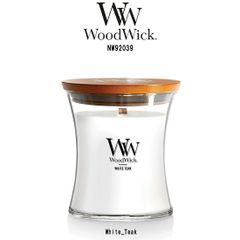 WoodWick(ウッドウィック)アロマキャンドル 【ブランド箱なし】 アワーグラス ジャーM ホワイトチーク ウッディ フローラル 燃焼音 ギフト White Teak NW92039