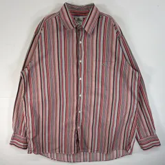 古着 ラコステ LACOSTE 長袖シャツ 胸ポケ ワンポイント ロゴ ストライプ 44  ピンク系 マルチカラー メンズ