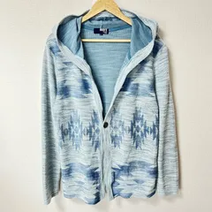 大きいサイズ◎(^w^)b NAVY ネイビー ニットカーディガン オルテガ柄 ネイティブ柄 コンチョボタン 羽織り 春夏 カジュアル サーフ ラフ リラックス デイリー タウンユース ライトブルー メンズ サイズXL