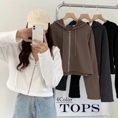 パーカー ショート丈 4COLOR ブラック ホワイト ブラウン グレー