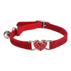 ペット首輪　犬猫用首輪　調節可能　着脱簡単　軽量　小動物　子猫、子犬用　ハート型　バックル式　鈴付き　ペット用品（レッド）
