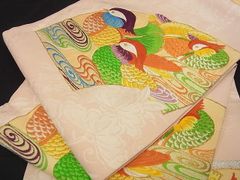 袋帯 鳳凰文様 地色銀 刺繍 正絹 昭和 - メルカリ