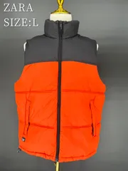 ZARA ダウンベスト L 肉厚 中綿 オレンジ ブラック メンズ 古着 大きいサイズ 大きめ
