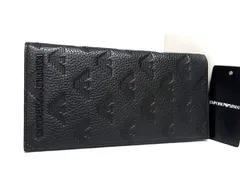 ■新品■未使用■ EMPORIO ARMANI エンポリオアルマーニ レザー 二つ折り 長財布 ウォレット メンズ ブラック系 FC0044のサムネイル