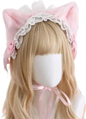 MORY TRADE morytrade カチューシャ 猫耳 ヘアバンド ヘッドドレス フリル コスプレ ねこみみ セパレート(ピンク)