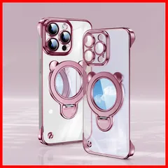 【人気商品】ケース 可愛い Max用 クリア フレームレス 極薄【多機能回転スタンド】MagSafe対応 15Pro アイフォン15プロマックスケースお洒落 軍用耐衝撃 iPhone いphone15 pro max Ogranee ケース ピンク