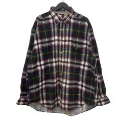 GM738  TOMMY HILFIGER トミーヒルフィガー 長袖 ボタンダウン シャツ トップス 羽織り コットン 綿 100% ボルドー系 チェック柄 総柄 メンズ XL