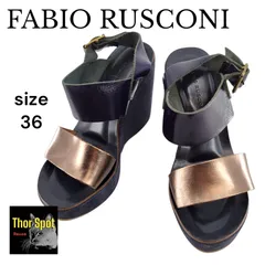 FABIO RUSCONI ファビオルスコーニ サンダル ヒール ネイビー レザーストラップ 36 レディース