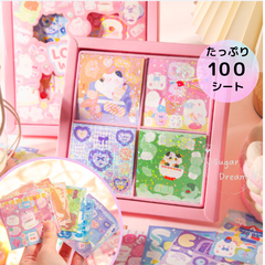 ステッカー　かわいい　箱入り　 シール　防水　ボックス　アニマル 人物　女の子　猫　シール フレークシール　　韓国 シール ステッカー 手帳 ダイアリー デコ コラージュ　安い　大量