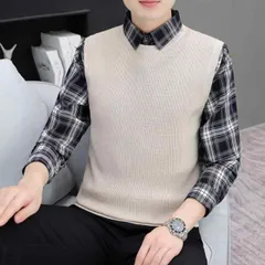 春 コーデ メンズ 用 服 シンプル ファッション オシャレ 大人 かっこいい 紳士服 スリム プルオーバー チェック ニット シャツ セーター  カジュアル 通勤スタイル 重ね着コーデ ゆったりシルエット さらっと着 普段使い