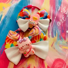 44 リボン　スイーツ　ホイップデコ　デコレーション　ヘアアクセサー　ヘアゴム　アイス　女の子　キッズ　子供　おしゃれ　誕生日　プレゼント　クリスマス　保育園　幼稚園　小学生　猫