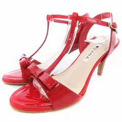 ダイアナ DIANA T字ストラップサンダル シューズ ハイヒール リボン エナメル 22.5㎝ 赤 レッド /AE ■SH