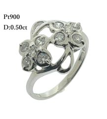 Pt900 天然 ダイヤモンド リング D:0.50ct 14号 4.47g ダイヤ 指輪 プラチナ フラワー 花 ♯0205010049