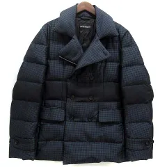 エンポリオアルマーニ EMPORIO ARMANI 千鳥格子 ダブルブレスト ダウン ジャケット コート 11B210 11254 ネイビーブルー 紺 48 美品