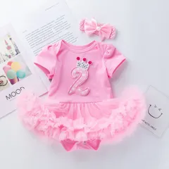 ☆ ピンク2 ☆ 73cm ☆ ベビー服 ロンパース ヘアバンドセット ロンパース ヘアバンド セット ベビー フォーマル Tシャツ tシャツ ベビードレス チュール ワンピース オールインワン ベビー服 ドレス ヘアバンドセット 半袖 子供服