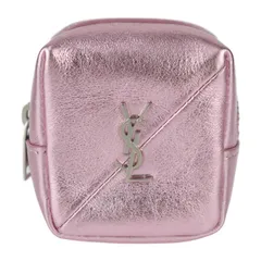 SAINT LAURENT PARIS サンローランパリ ジェイミーキューブ ポーチ キーホルダー 669964 レザー メタリックピンク シルバー金具 ミニポーチ バッグチャーム スクエア コインケース 小物入れ 