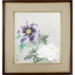 F10 肉筆水彩 日本画 『菊の花』 高級木製額縁付属 外寸約713×638mm