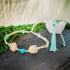 アマゾナイトシリカとレインボームーンストーンのマクラメチョーカー　〜Inspire me〜