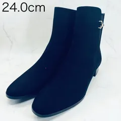 【新品 訳あり】リズラフィーネ　ビット付きサイドゴアショートブーツ　24.0ｃｍ　黒ヌバック