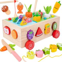 【数量限定】誕生日プレゼントギフト クリスマス 男の子 女の子 6歳 5 (釣り) 4 3 2 ランキング 知育玩具 おままごとおもちゃもできる多機能木製おもちゃ 紐通しおもちゃ 指先を使う釣りおもちゃ はめ込み 形合わせ 型はめ 教育玩具 モンテッソーリ 7